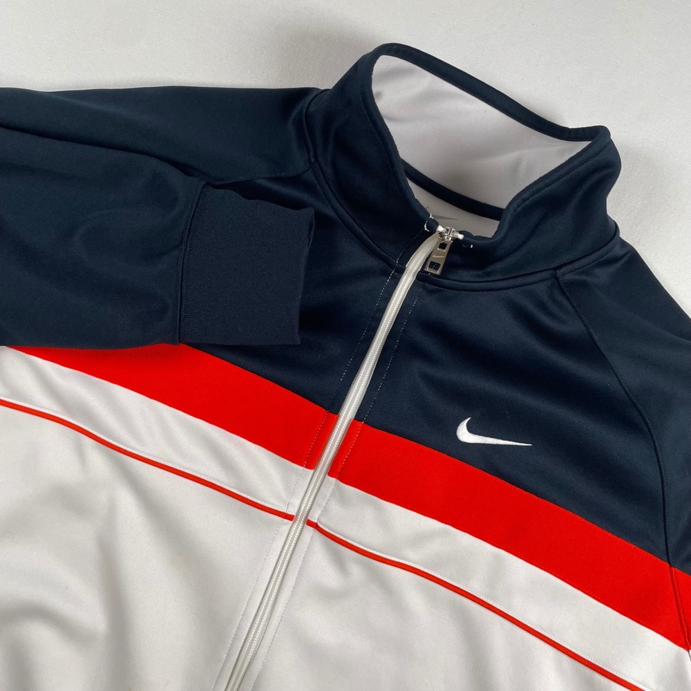 Nike Track Jacket Full Zip White Red Navy Mens XL Sportswear Warm Up Coat Flaw